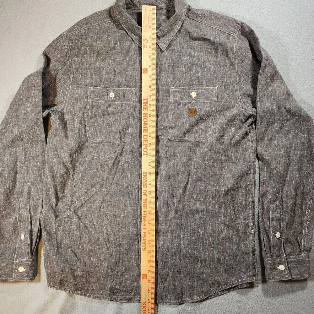 DC Shoes Button Shirt Large‎ Long Sleeve Pocket Logo Modern Gray Grey Heathered